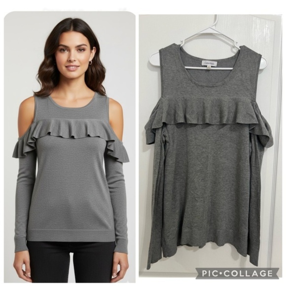 Calvin Klein Gray Women's Cold Shoulder sweater size M